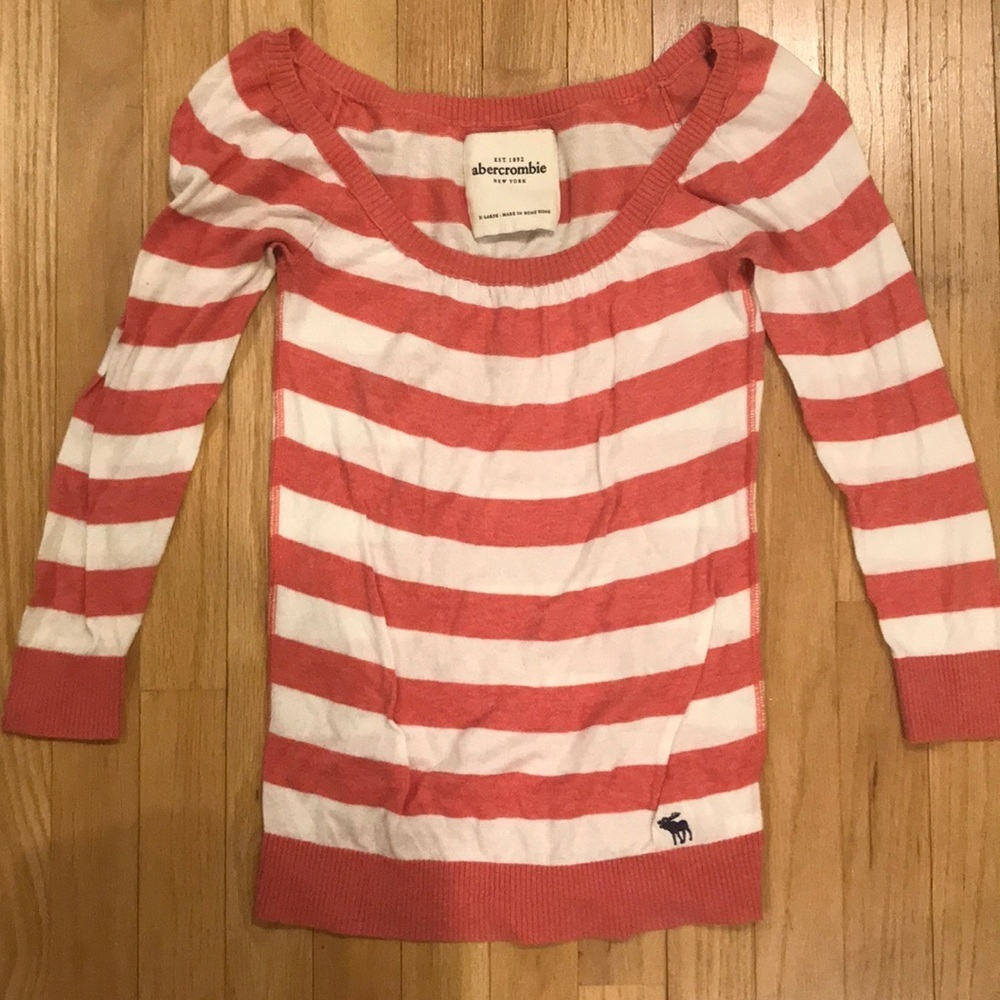Abercrombie kids coral pink/white striped sweater